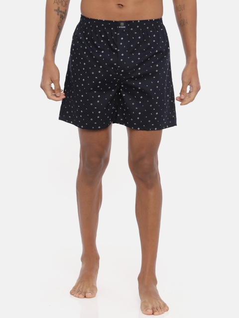 IMYOUNG Men Navy Blue & White Printed Boxers