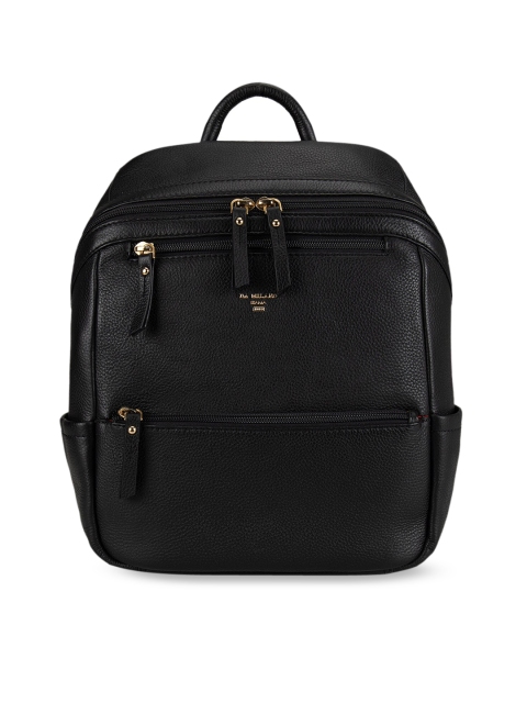 Da Milano Unisex Black Solid Leather Backpack
