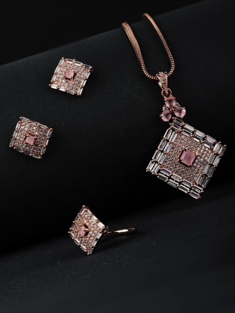 Priyaasi Rose Gold-Plated & White American Diamond Stone-Studded Handcrafted Jewellery Set
Priyaasi Rose Gold-Plated & White American Diamond Stone-Studded Handcrafted Jewellery Set