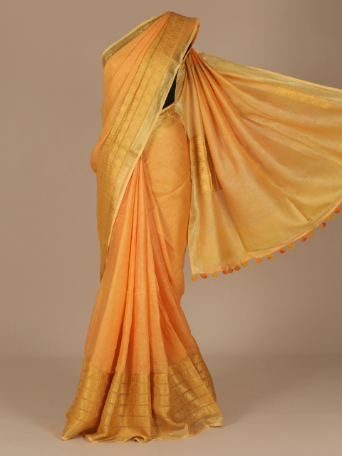 Pothys Orange Solid Pure Linen Saree