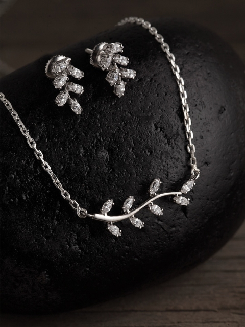 Clara 92.5 Sterling Silver Rhodium-Plated White CZ-Studded Jewellery Set