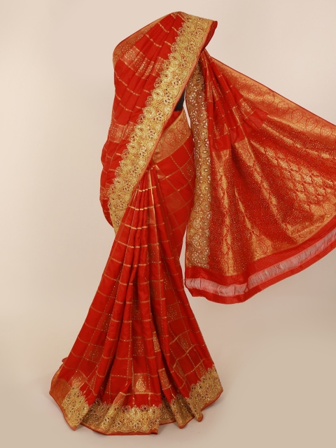 Pothys Red & Gold-Toned Pure Silk Woven Design Saree