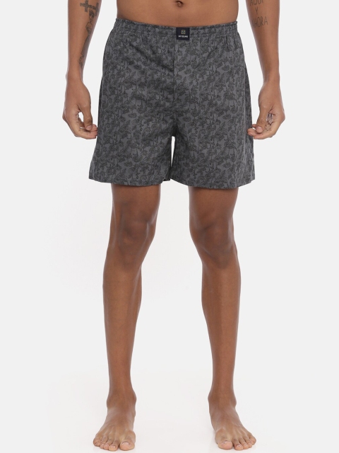 IMYOUNG Men Grey & Black Printed Pure Cotton Boxers IMYBXRPK126A