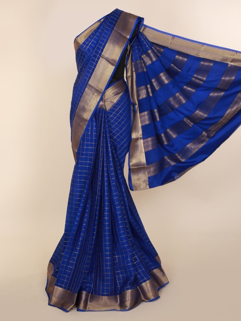 Pothys Blue Checked Pure Silk Saree