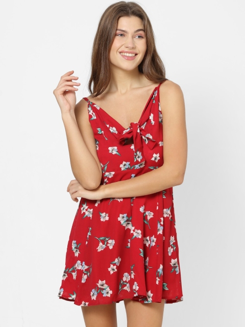 FOREVER 21 Women Red Printed Fit and Flare Dress