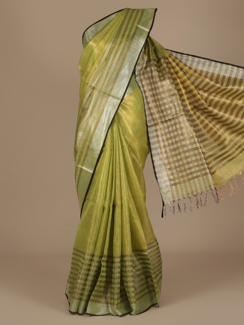 Pothys Green Solid Pure Linen Saree