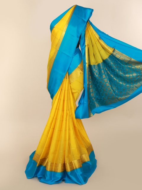 Pothys Yellow Checked Pure Silk Saree