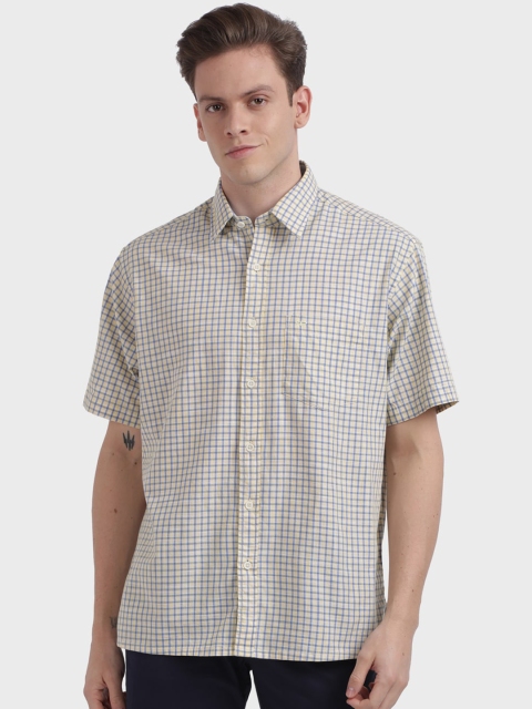 ColorPlus Men Yellow & Blue Regular Fit Checked Casual Shirt