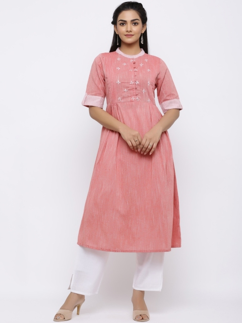 Indi INSIDE Women Pink Yoke Design A-Line Kurta