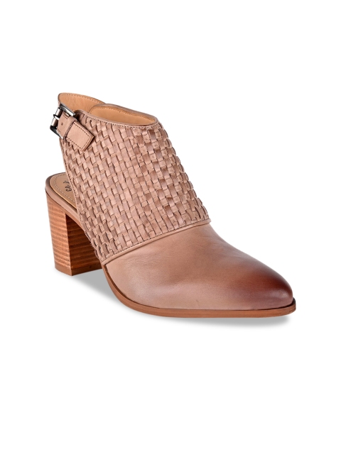 Hydes N Hues Women Taupe Solid Leather Block Heels