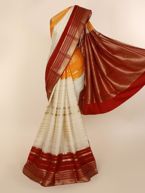 Pothys Cream-Coloured Striped Saree