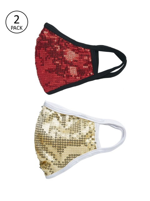 TREEMODA Women Pack Of 2 Red & Gold Coloured Embellished Reusable Protective Outdoor Mask
TREEMODA Women Pack Of 2 Red & Gold Coloured Embellished Reusable Protective Outdoor Mask