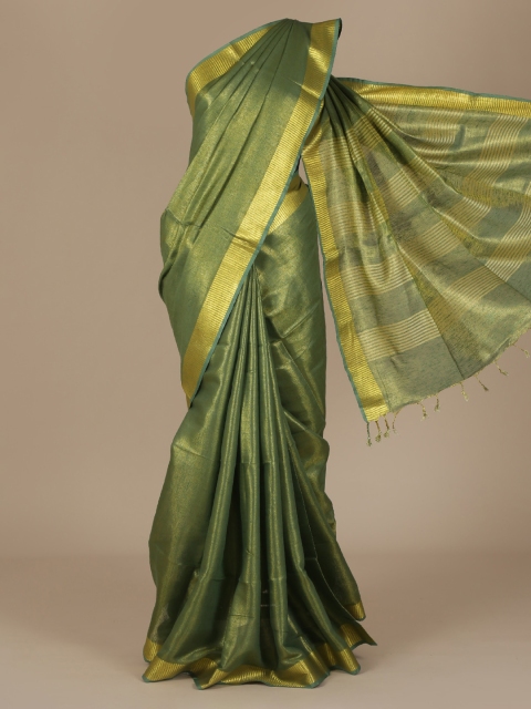 Pothys Green Solid Pure Linen Saree