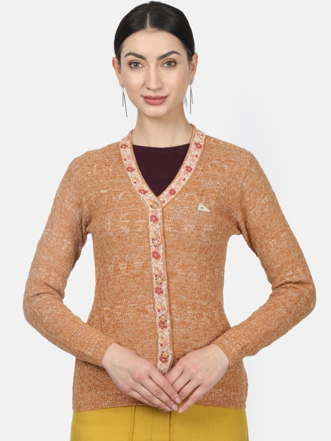 Monte Carlo Women Brown Self-Design Cardigan