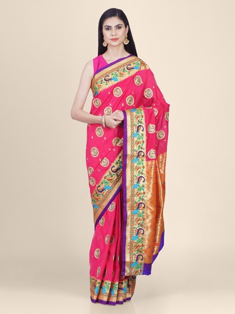 Hastakala Pink Printed Silk Blend Saree
