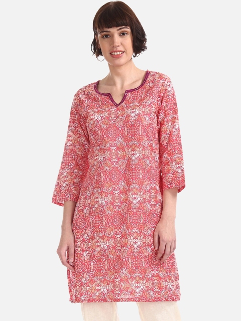 Karigari Women Red & White Printed Straight Kurta