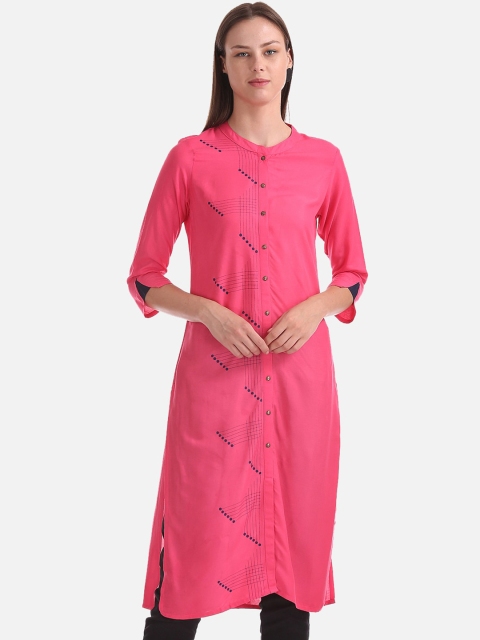 Karigari Women Fuchsia Pink Solid Straight Kurta