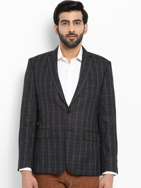 ColorPlus Men Dark Grey Checked Single-Breasted Blazer