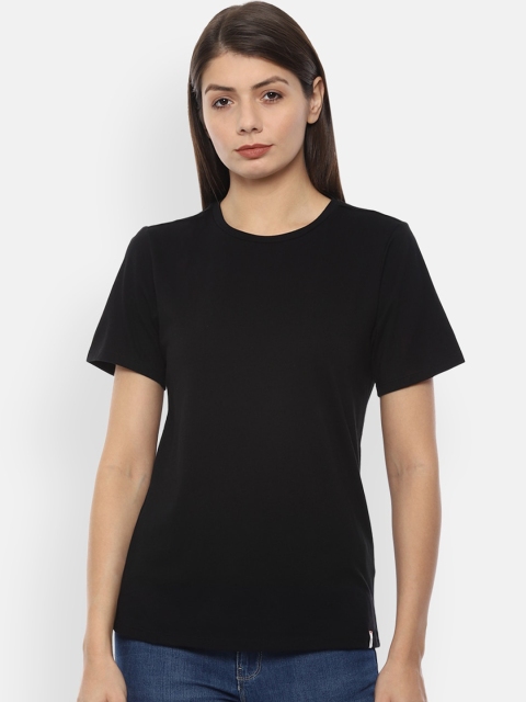Van Heusen Woman Black Solid Round Neck T-shirt