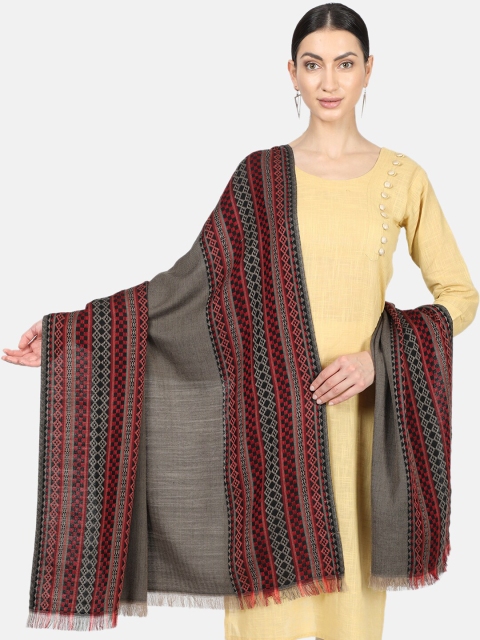 Monte Carlo Women Grey & Maroon Printed Shawl