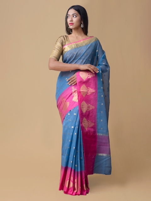 Unnati Silks Blue Silk Cotton Woven Design Kota Saree