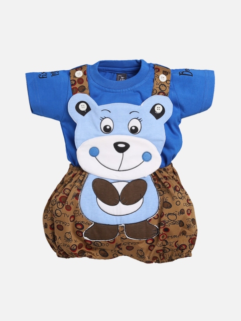 Jaybee Boys Blue & Brown Printed Romper With T-shirt