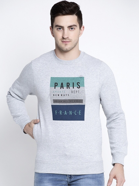 Rodamo Men Grey Melange Printed Sweatshirt