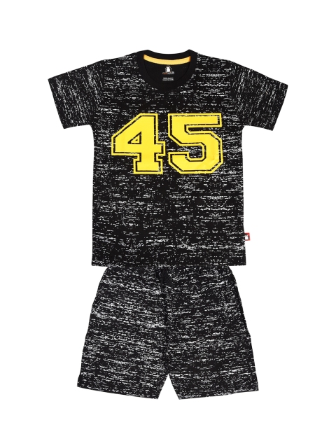 CRAZYPENGUIN Boys Black Printed Round Neck T-Shirt & Shorts Set