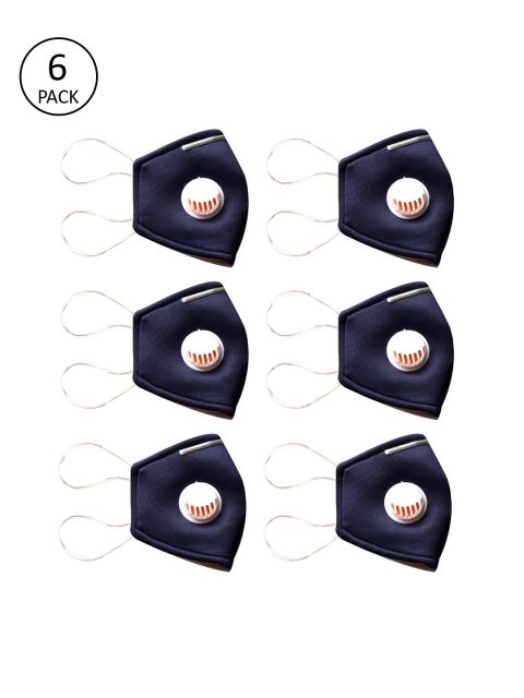 Bellofox Unisex Blue Pack of 6 3-Ply Reusable Valved Cloth Masks