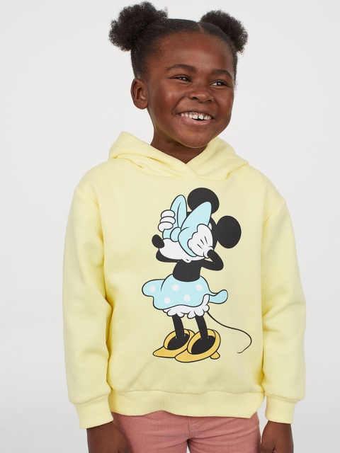 H&M Girls Yellow Printed hoodie