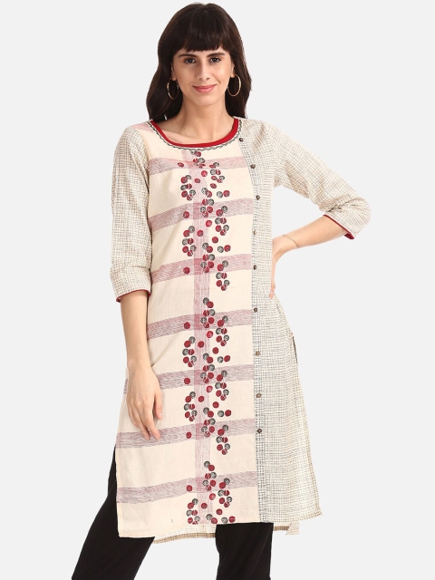 Karigari Women Beige Printed A-Line Kurta