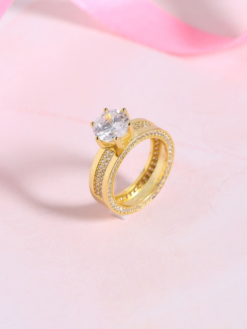 Voylla Gold-Plated White CZ-Studded Finger Ring
