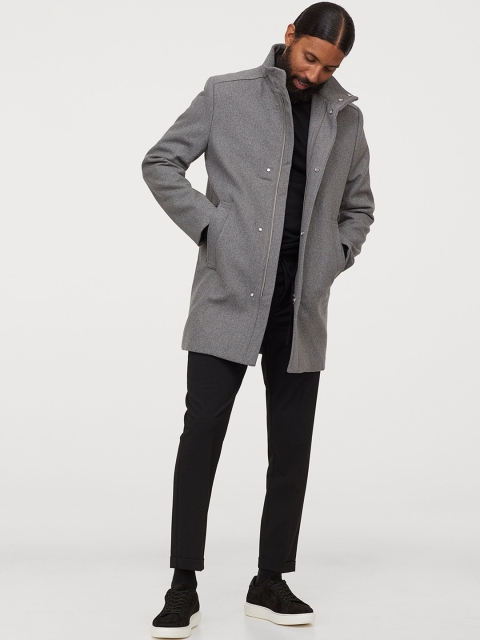 H&M Men Grey Wool-Blend Coat
