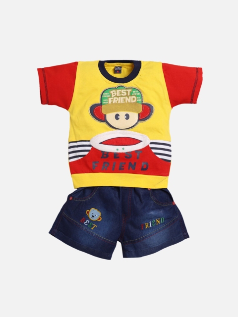 Jaybee Boys Red & Yellow Colourblocked T-Shirt With Shorts