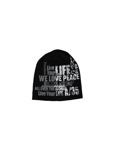 iSWEVEN Unisex Black & Grey Printed Beanie