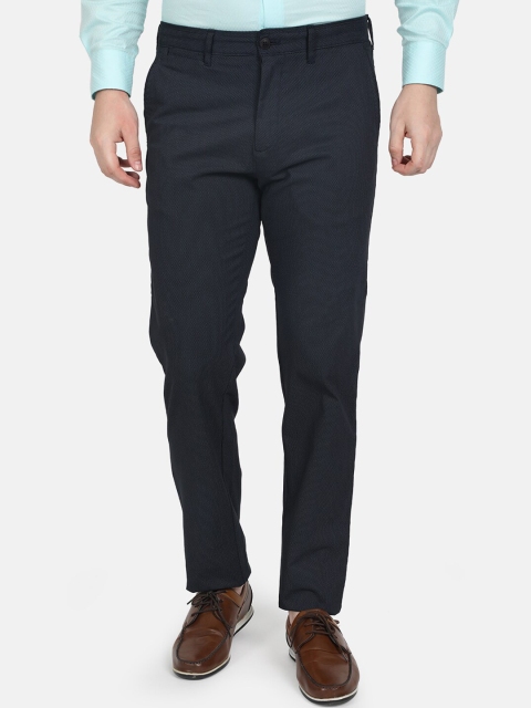 Monte Carlo Men Navy Blue Slim Fit Solid Regular Trousers