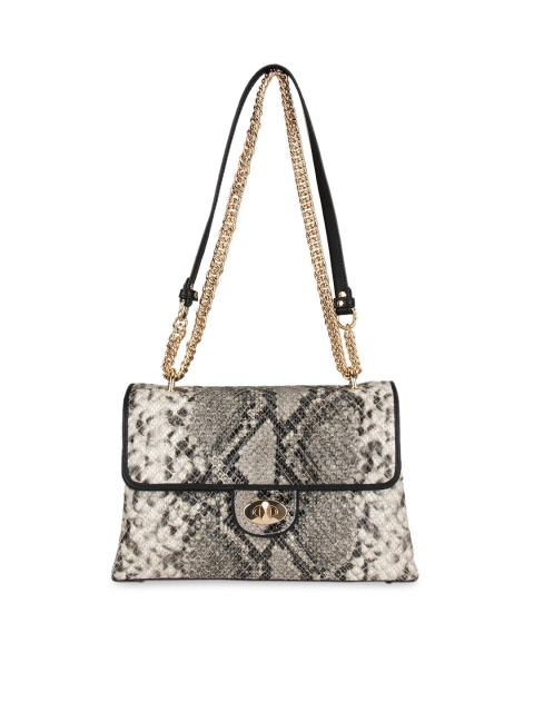 Da Milano Off-White & Black Textured Leather Handheld Bag