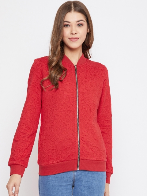 Austin wood Women Red Self Design Sweatshirt
