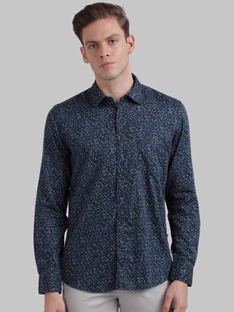 Parx Men Navy Blue Regular Fit Printed Casual Shirt