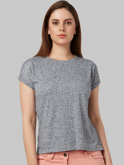 Park Avenue Woman Women Grey Solid Round Neck T-shirt