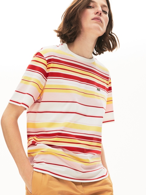 Lacoste Women Multicoloured Striped Round Neck T-shirt, Multi