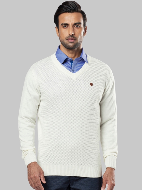 Raymond Men White Self-Design Pullover Sweater