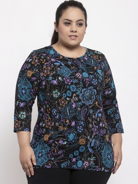 plusS Women Black Floral Printed Top
