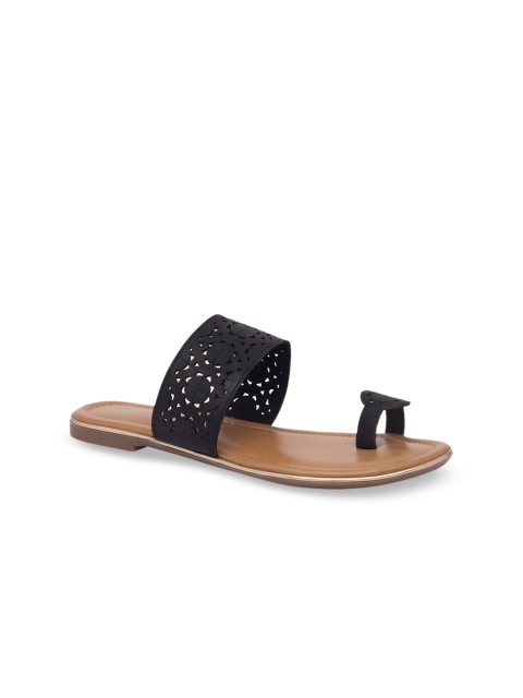 Inc 5 Women Black Laser Cut One Toe Flats