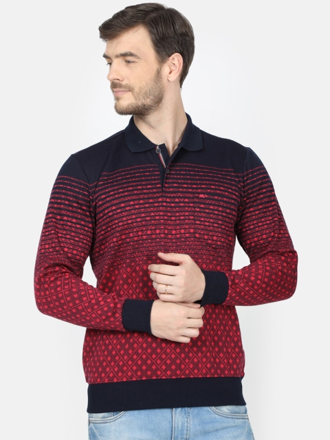 Monte Carlo Men Navy Blue & Red Printed Polo Collar T-shirt