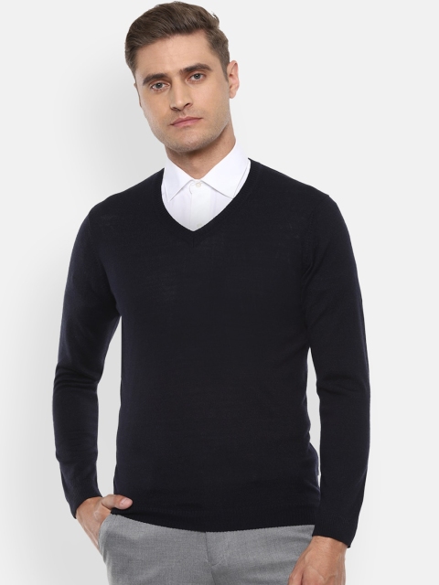 Van Heusen Men Navy Blue Solid Pullover Sweater