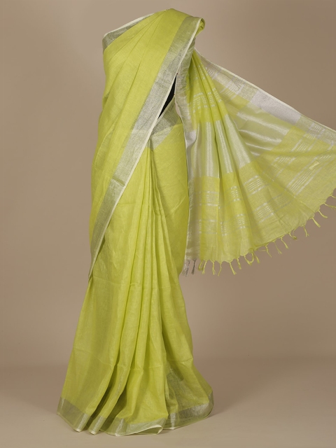 Pothys Green Solid Pure Linen Saree