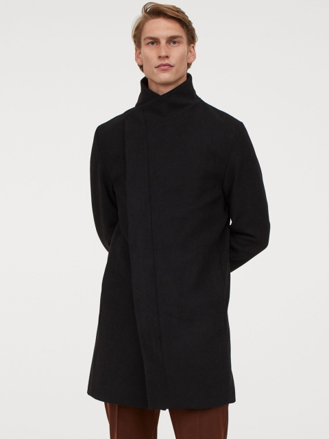 H&M Men Black Wool-Blend Coat