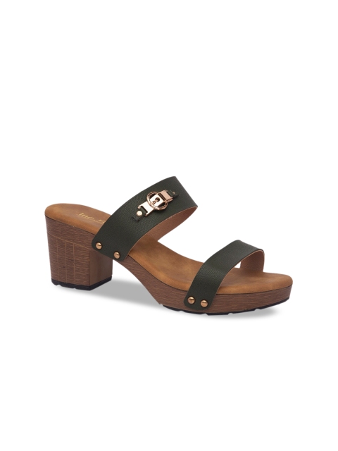 Inc 5 Women Green Solid Block Heels