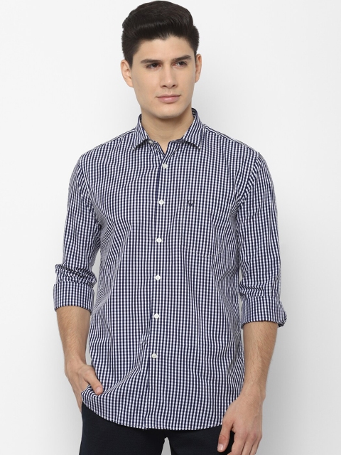Allen Solly Men White & Navy Blue Slim Fit Checked Casual Shirt
